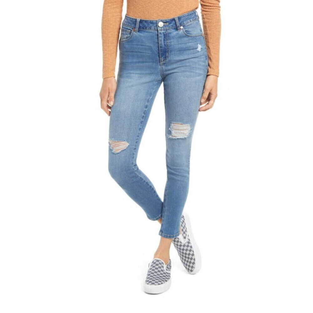 1822 DENIM Ripped High Rise Ankle Skinny Organic Cotton Blend Jeans Blue Size 27